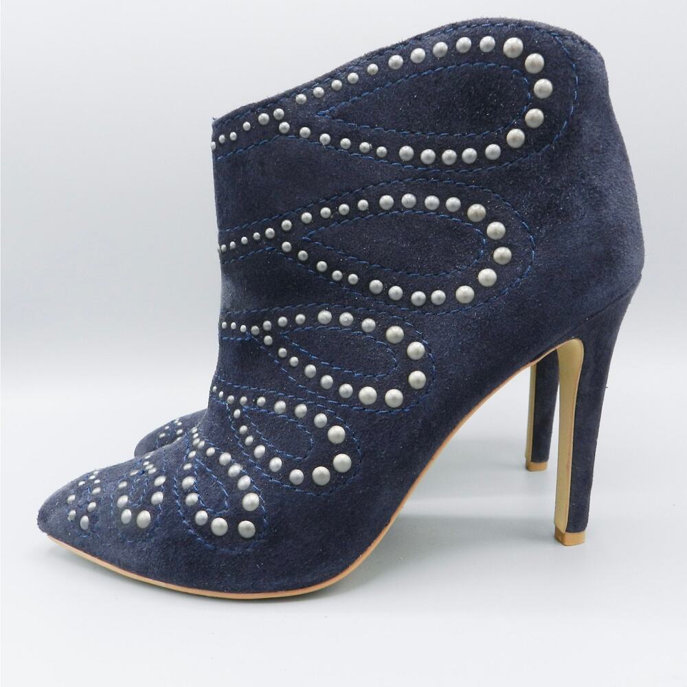 Joe's Scout Studded Ankle Booties Navy Blue‎ Suede Leather Spike Heel Stiletto